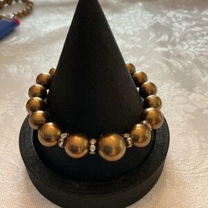 Kissaka Vintage Bronze Glass Pearl Bracelet